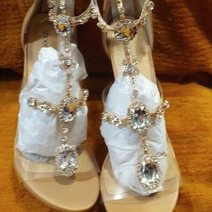 Shoedazzle, tan color, 4in heel, bejeweled, gladiator sandal.